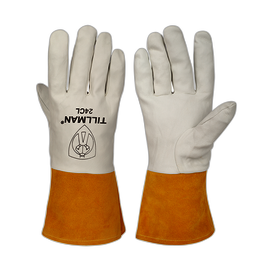 Tillman® Medium 13" Bourbon Brown And Pearl Top Grain Split Cowhide/Kidskin Leather Unlined TIG Welders Gloves